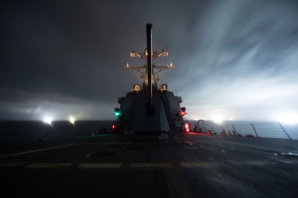 The guided-missile destroyer USS Chung-Hoon (DDG 93) sails in the South China Sea, May 10, 2019.