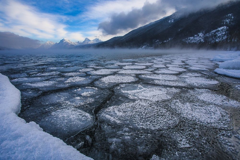 Winter Ice on Lake McDonald. Original public domain image from Flickr