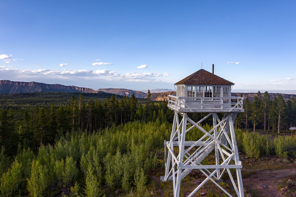 Ute Fire Tower, Ashley National Forest, Utah. (Courtesy photo by Pattiz Brothers). Original public domain image from Flickr