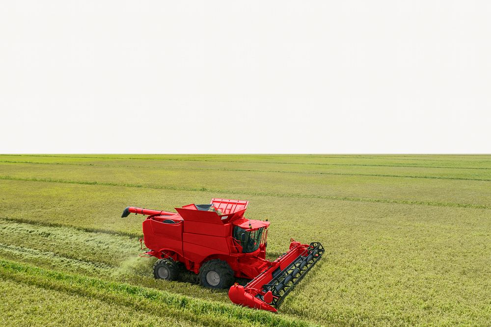 Farm landscape background, harvest tractor