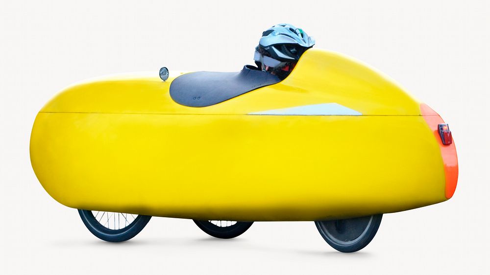 Yellow velomobile, transportation concept