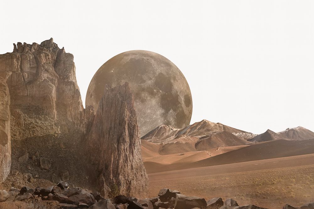 Sci-fi mars landscape border, surreal nature image