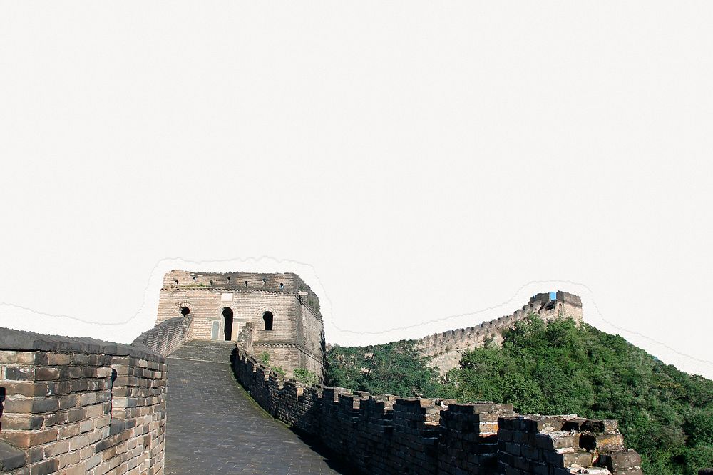 Famous landmark background torn paper, Great Wall of China
