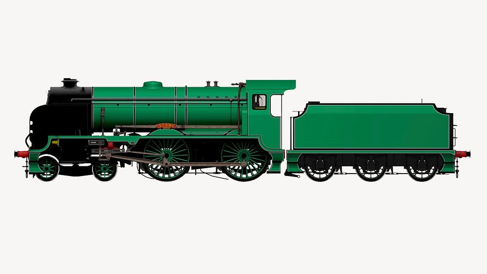 Green train sticker, vehicle isolated image psd