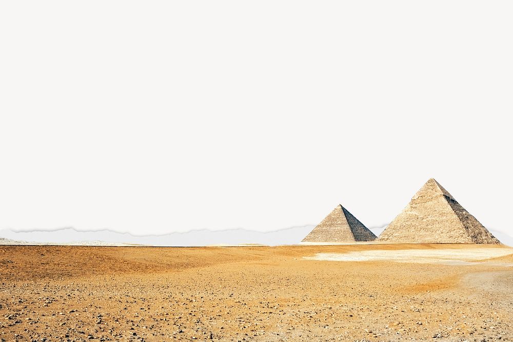 Egyptian pyramids background, ripped paper border