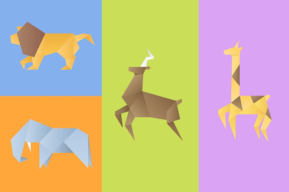 Colorful animals origami craft psd cut out collection
