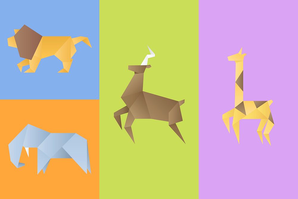 Animals vector origami paper polygon illustration set