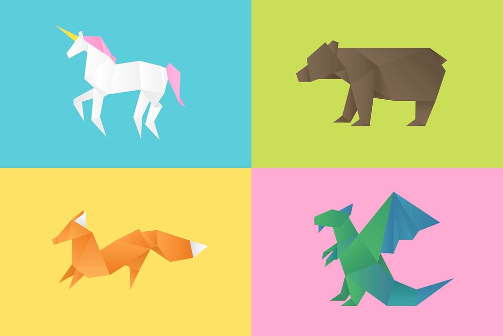 Colorful animals origami paper craft set