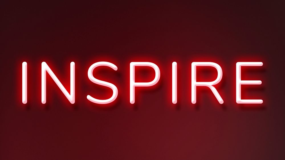INSPIRE neon word typography on a red background