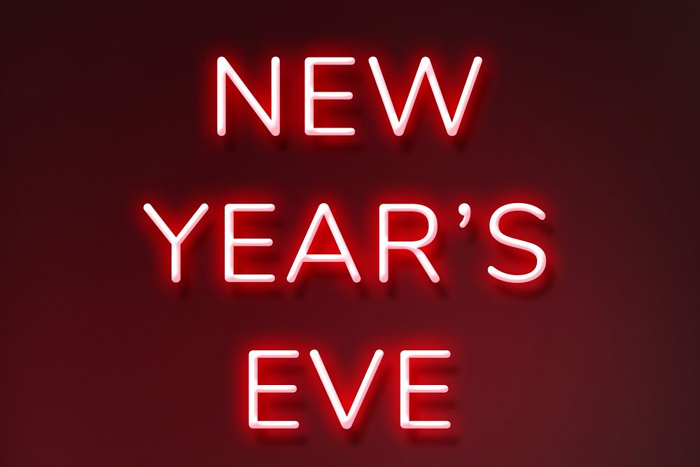 NEW YEAR'S EVE neon word typography on a red background