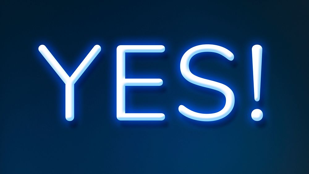 YES neon word typography on a blue background
