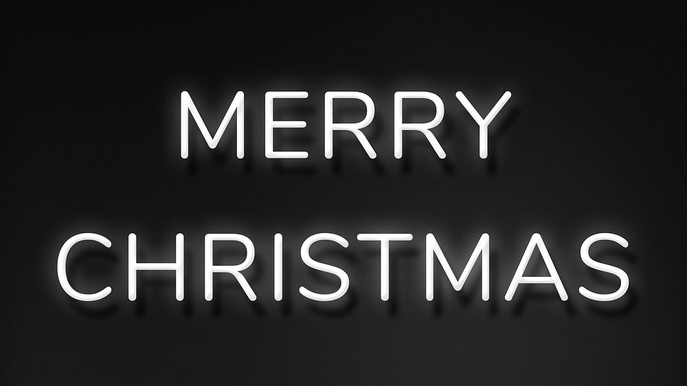 Merry Christmas neon word typography on a black background