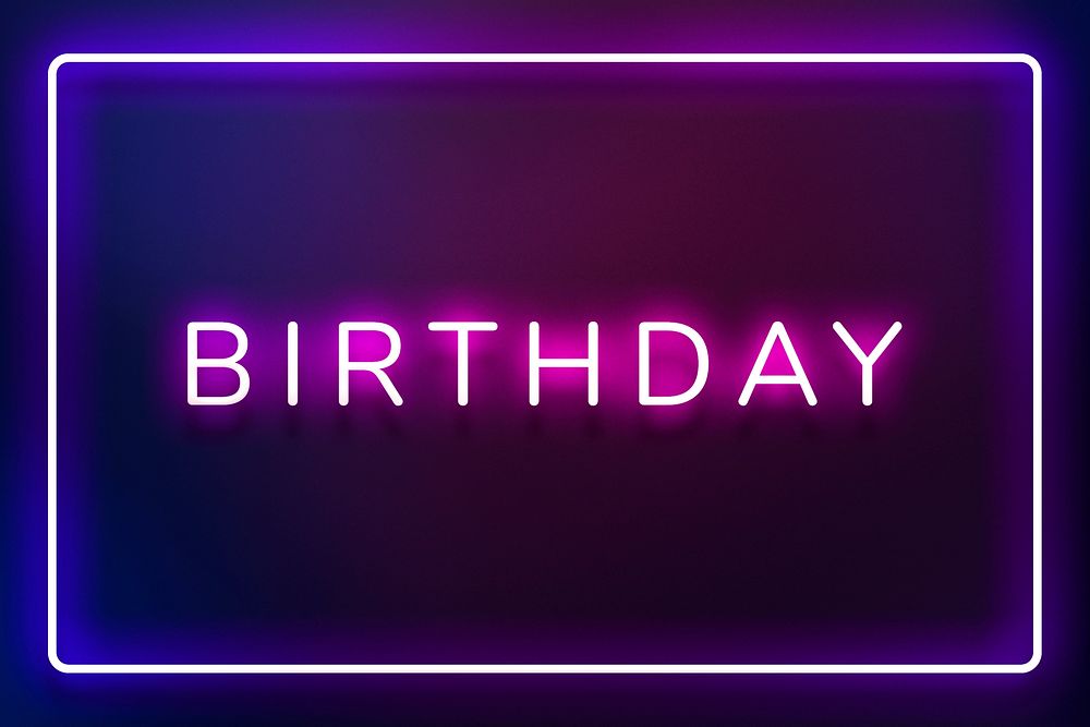Glowing neon birthday typography on purple background