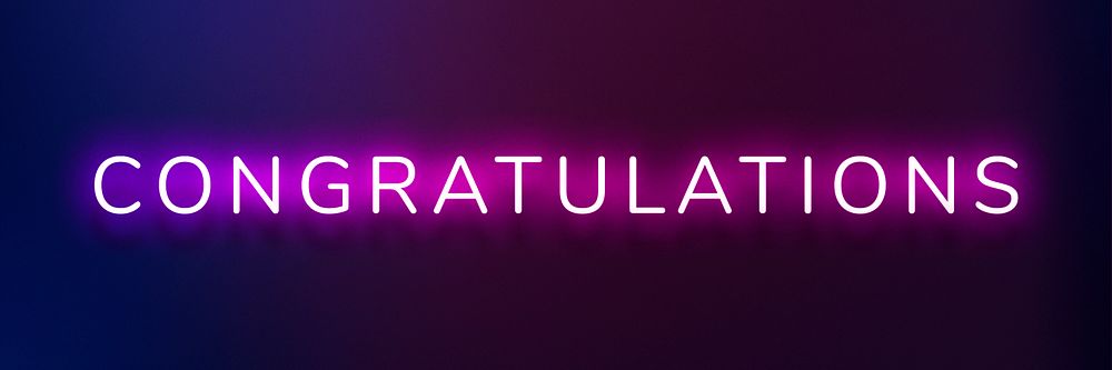 Glowing Congratulations neon typography on a dark purple background