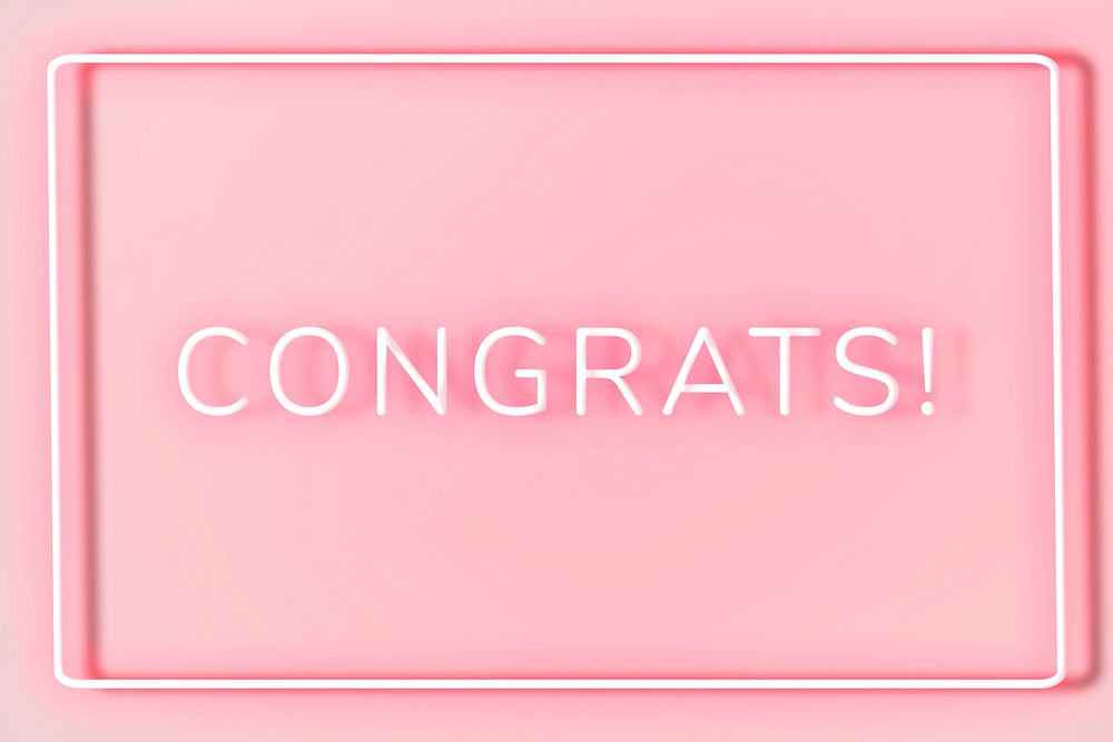 Glowing congrats neon typography on a pink background