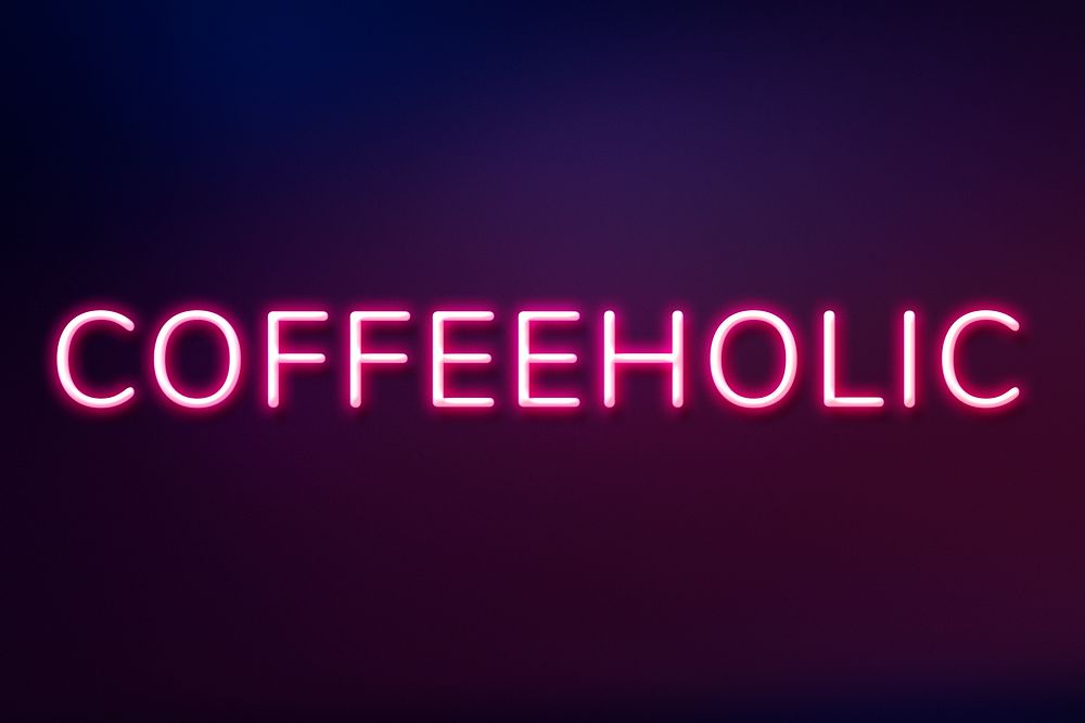 Glowing coffeeholic purple neon word
