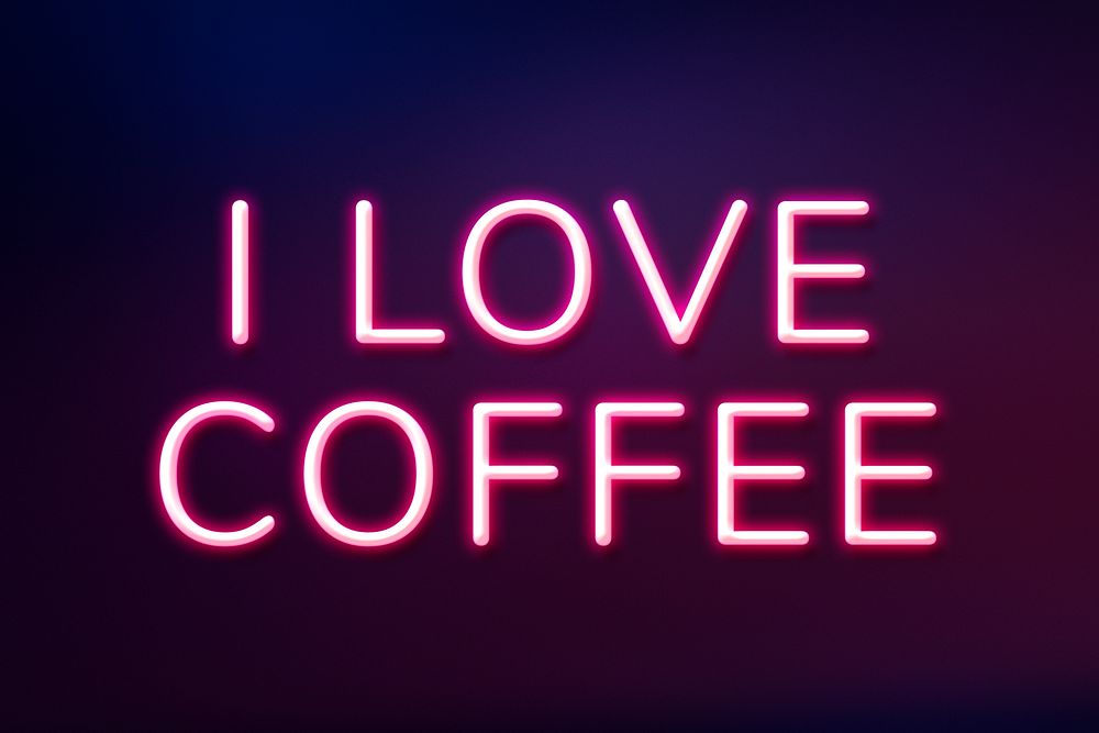 Neon sign I love coffee purple lettering typography