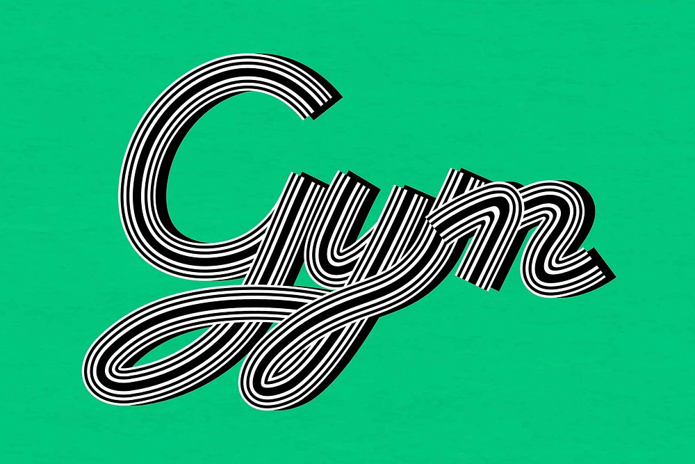 Retro gym health word multi line font typography