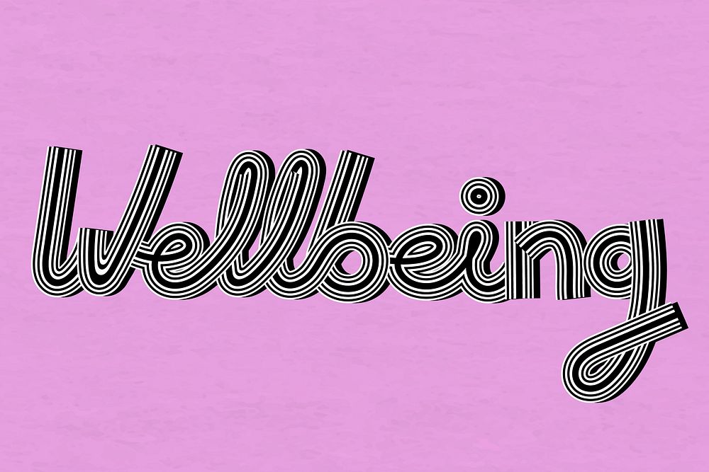 Retro wellbeing health word multi line font typography