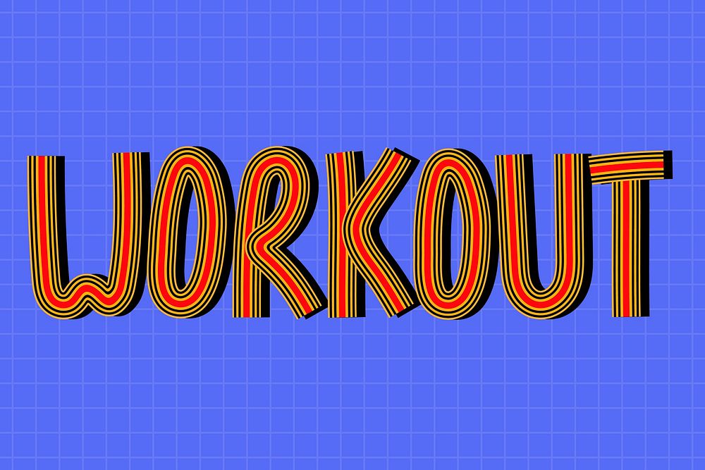 Retro workout word vector lettering line font typography