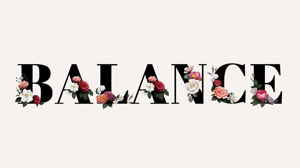 Floral balance word typography on a beige banner