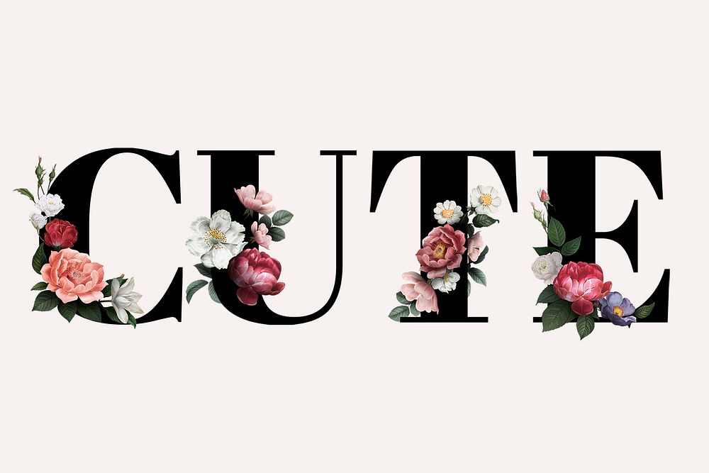 Floral cute word typography on a beige background