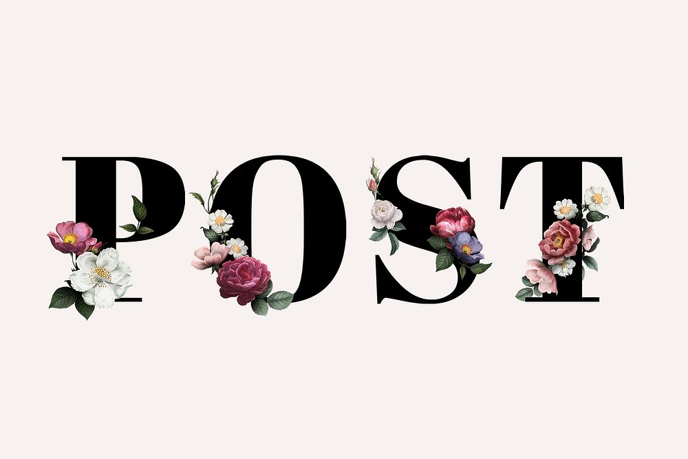 Floral post word typography on a beige background