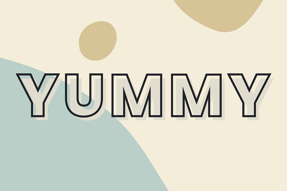 Yummy typography on a green and beige background vector
