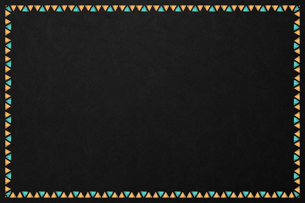 Rectangle green and yellow triangle patterned frame element on a black background