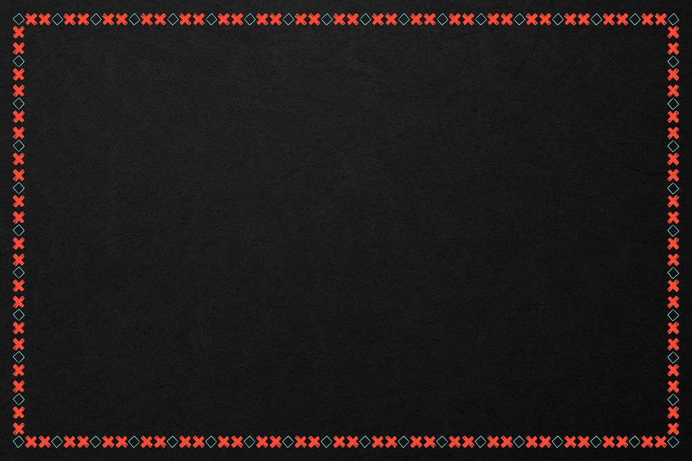Red and blue patterned frame element on a black background