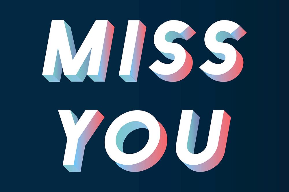 Isometric word Miss you typography on a black background vector