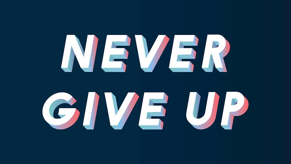 Isometric word Never give up typography on a black background vector