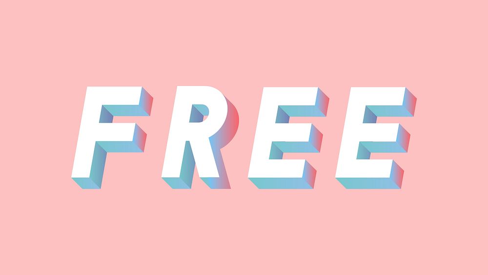 Isometric word Free typography on a millennial pink background vector