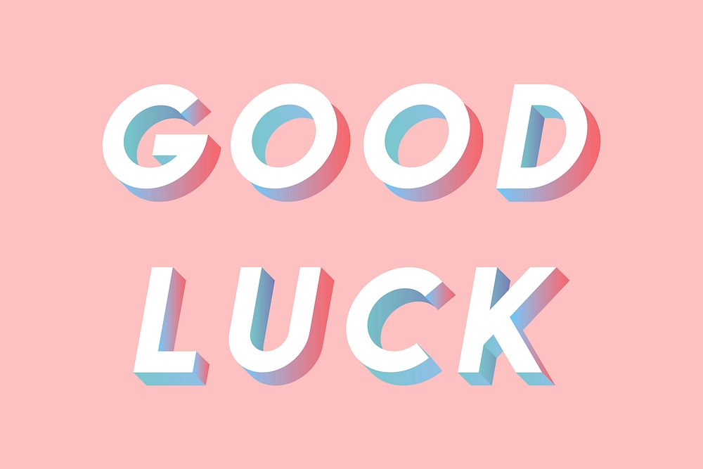 Isometric word Good luck typography on a light pink background vector