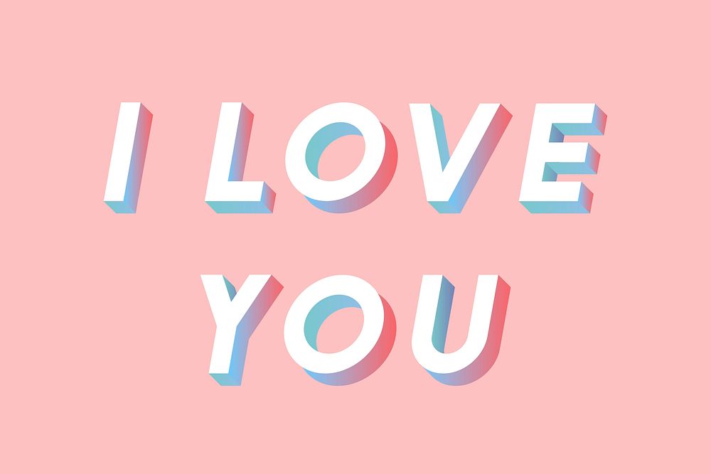 Isometric word I love you typography on a light pink background vector