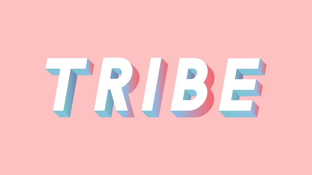 Isometric word Tribe typography on a millennial pink background vector