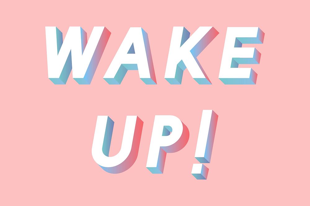 Isometric word Wake up typography on a light pink background vector
