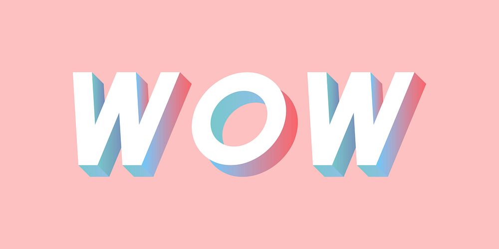 Isometric word Wow typography on a light pink background vector