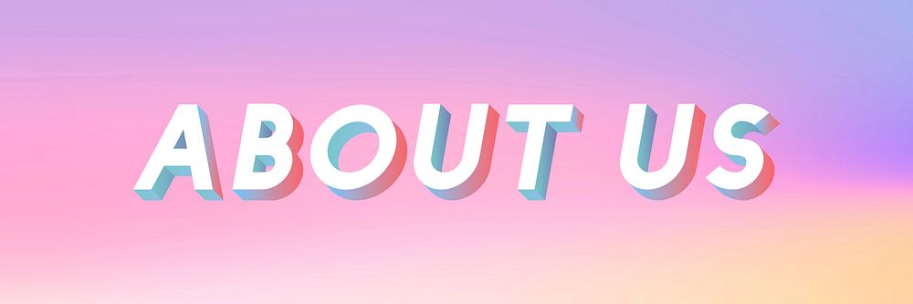 Isometric word About us typography on a pastel gradient background vector