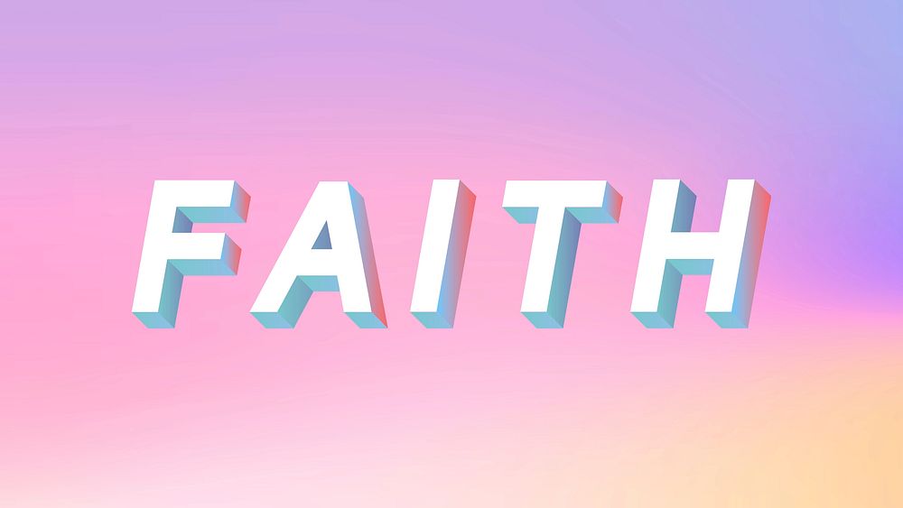 Isometric word Faith typography on a pastel gradient background vector
