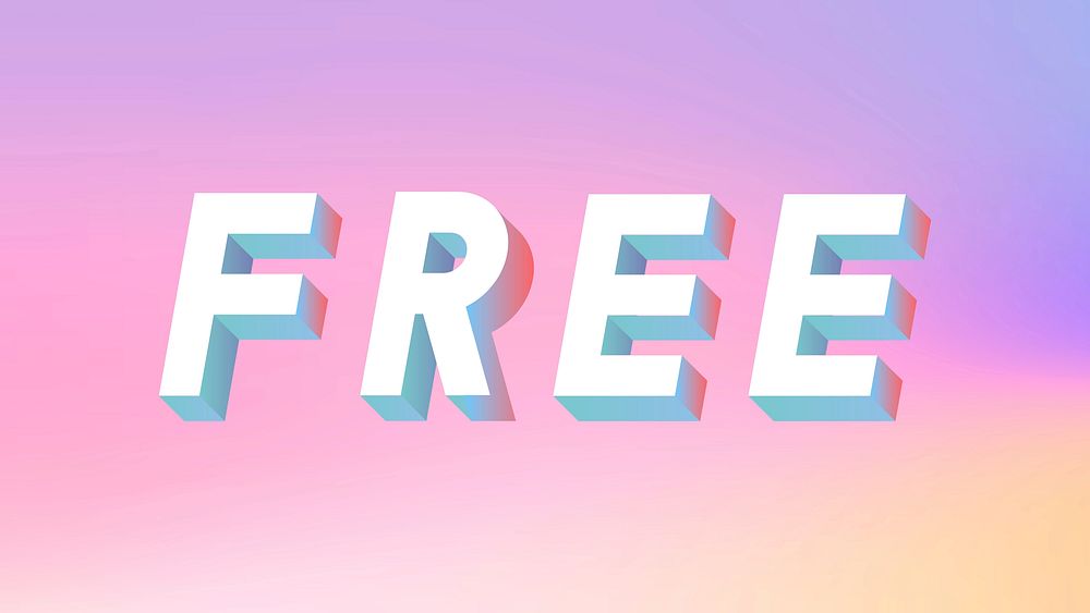 Isometric word Free typography on a pastel gradient background vector