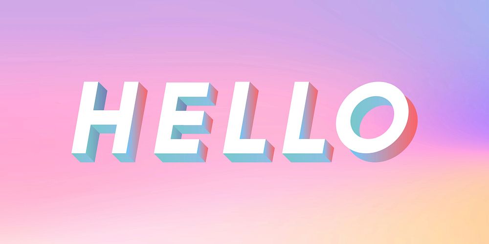 Isometric word Hello typography on a pastel gradient background vector