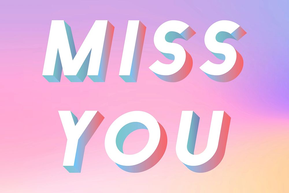 Isometric word Miss you typography on a pastel gredient background vector