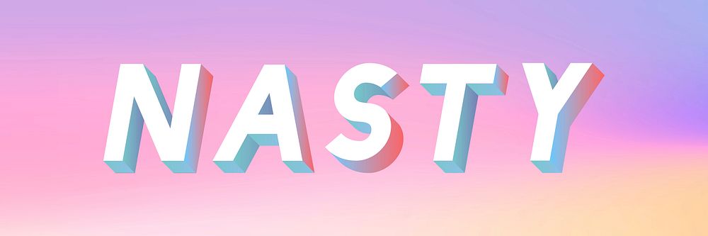 Isometric word Nasty typography on a pastel gradient background vector
