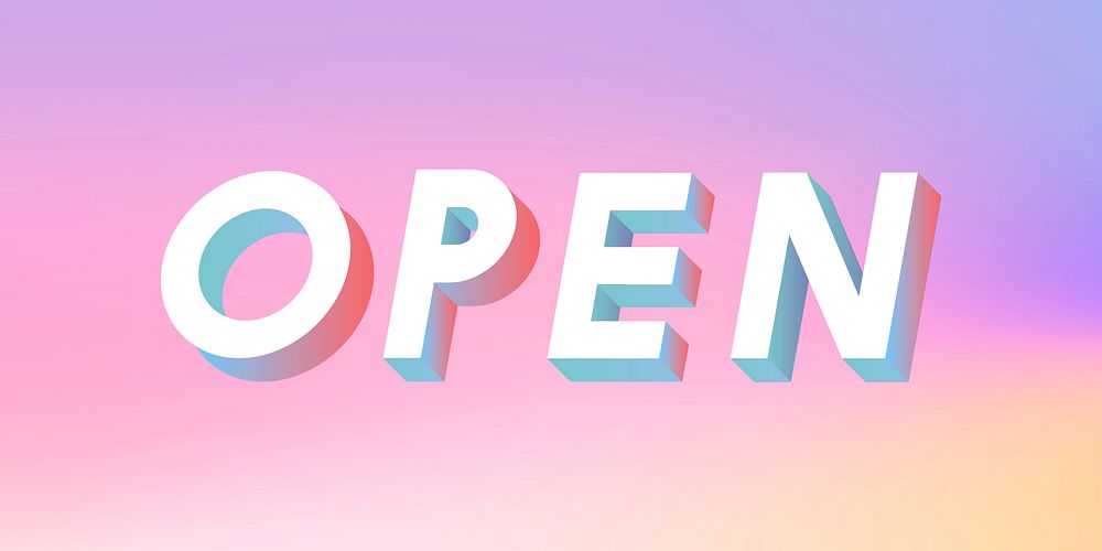 Isometric word Open typography on a pastel gradient background vector