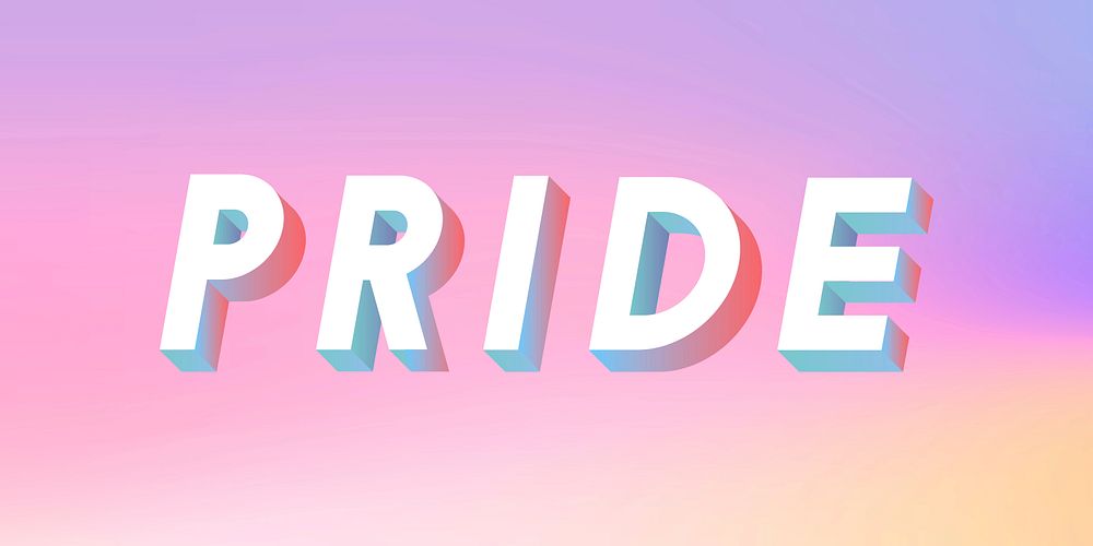 Isometric word Pride typography on a pastel gradient background vector