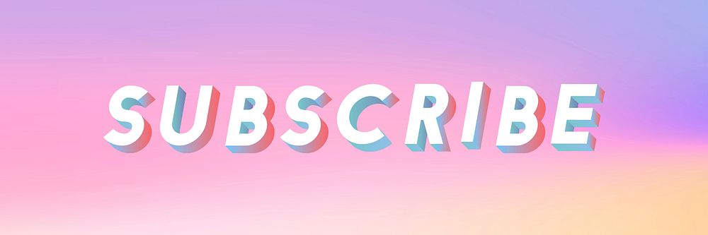 Isometric word Subscribe typography on a pastel gradient vector 
