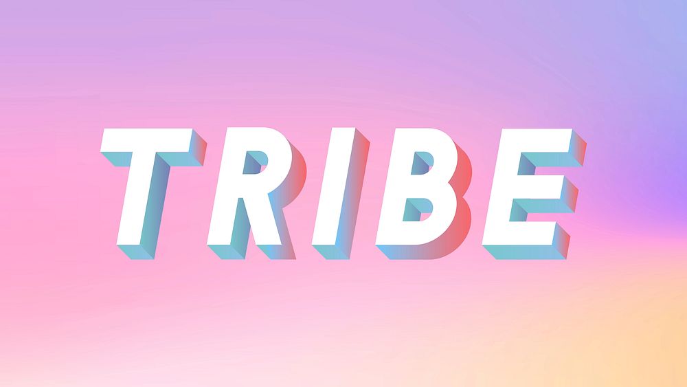 Isometric word Tribe typography on a pastel gradient background vector