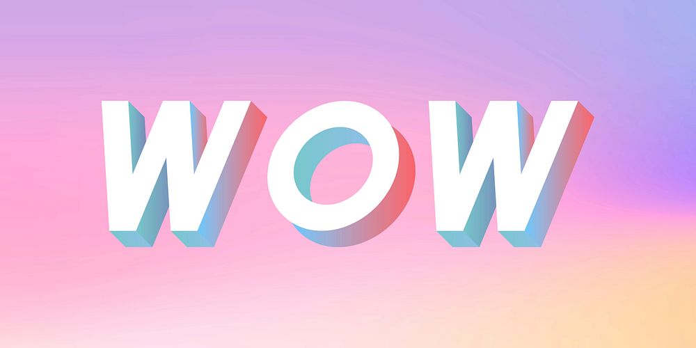 Isometric word Wow typography on a pastel gradient background vector