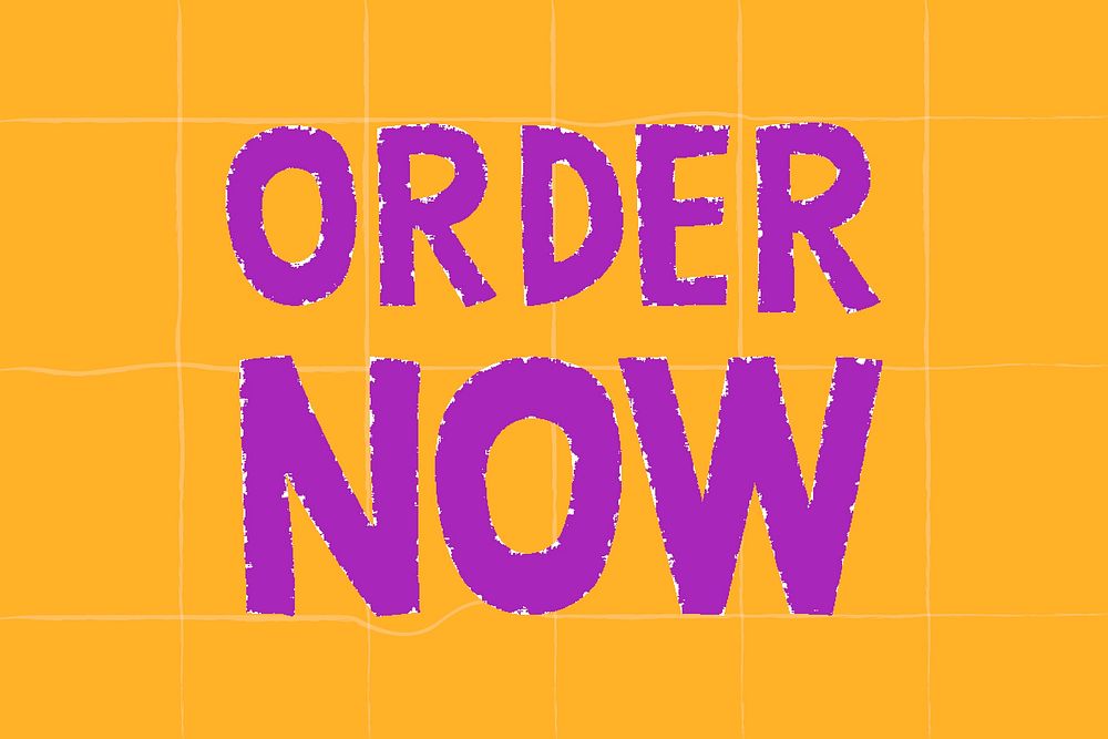 Purple order now doodle typography on a yellow background vector